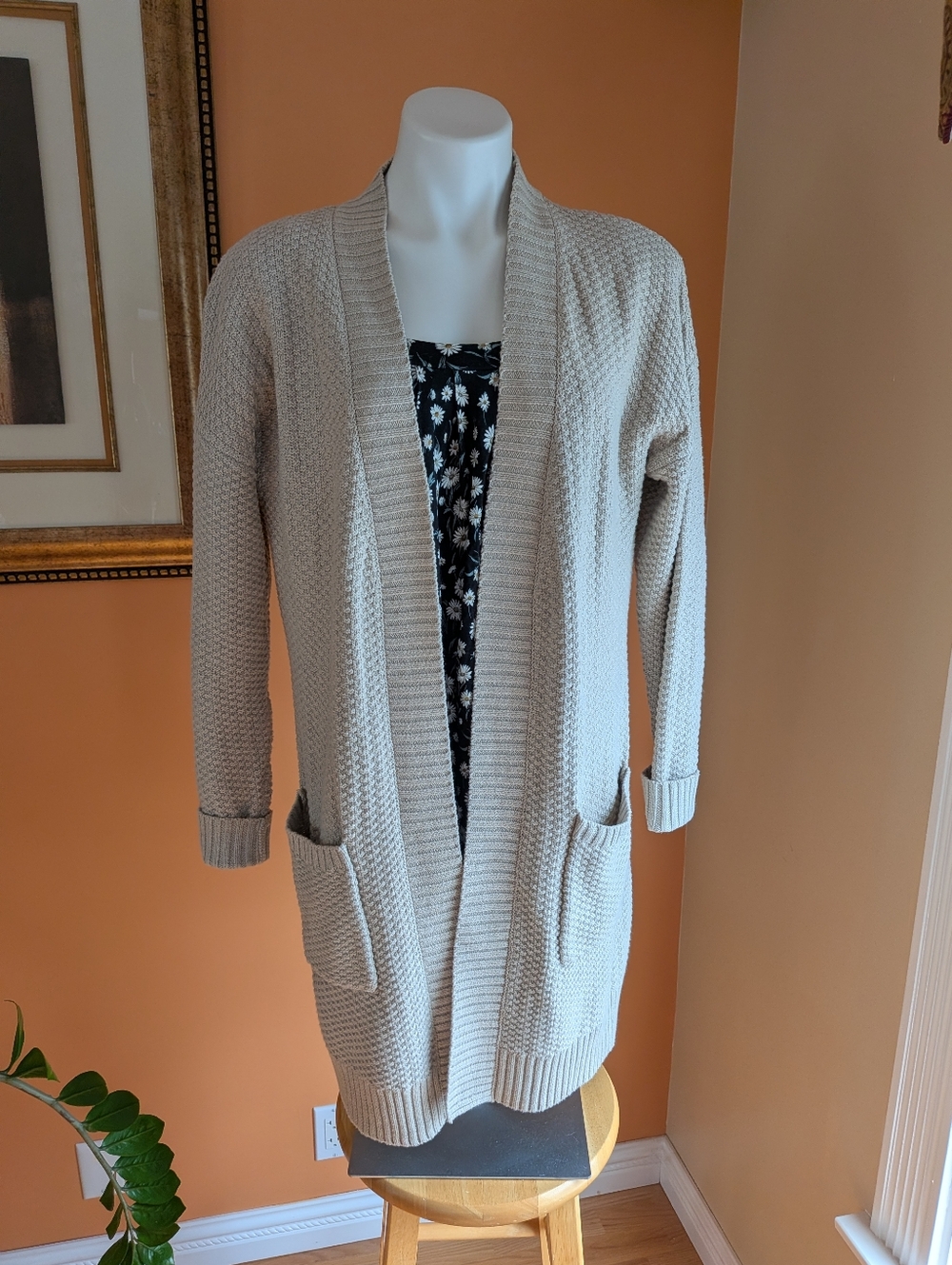 Max Studio Cream Open-Front Textured Cardigan Size L